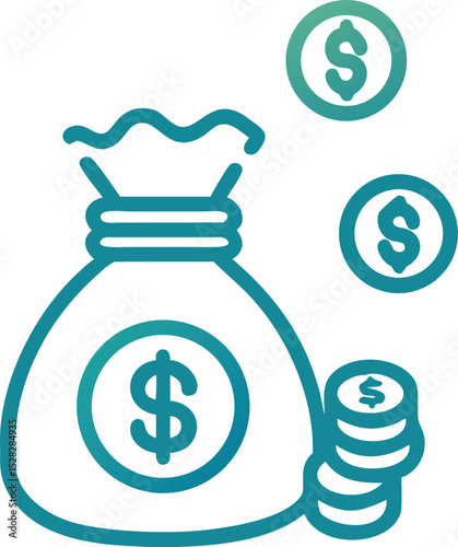 A money bag icon with smaller coins being distributed or flowing out from it, representing dividends or profit sharing.