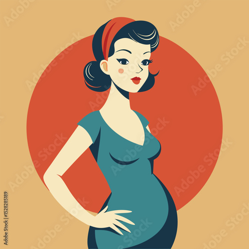 pregnant woman retro vintage style vector