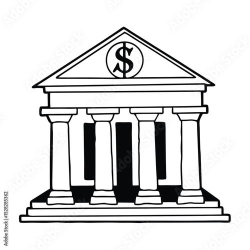 A single isolated flat design vector-style icon of a classic bank building with columns, representing financial institution or savings.