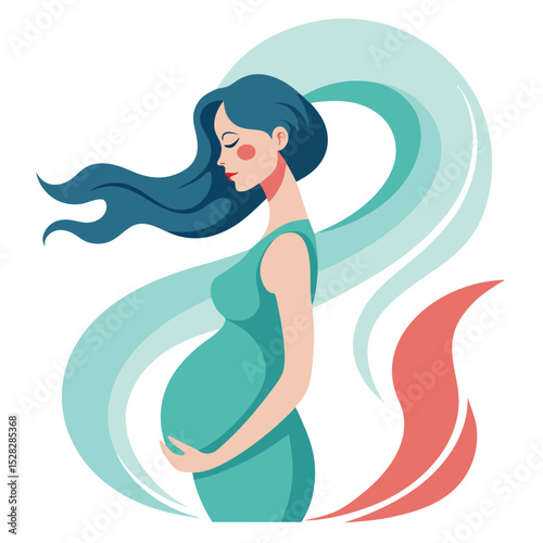 pregnant woman minimalist wave water theme vector