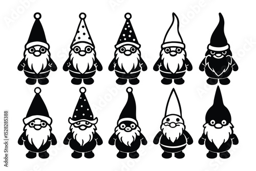 Eight Distinct Black Silhouette Illustrations Vector Graphics for Design Icons and Creative Projects Featuring Grayscale and CMYK Color Options
