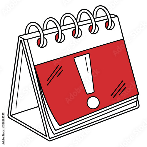 A single isolated flat vector-style icon of a red calendar with an exclamation mark, symbolizing a project deadline or urgent schedule.