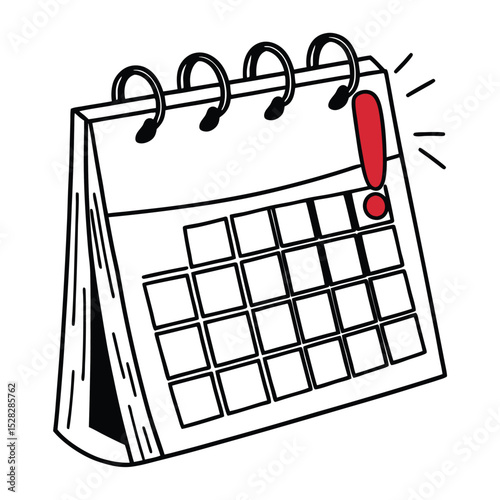 A single isolated flat vector-style icon of a red calendar with an exclamation mark, symbolizing a project deadline or urgent schedule.