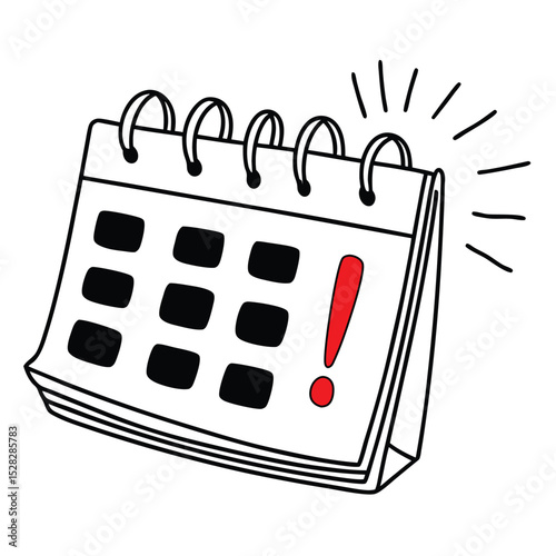A single isolated flat vector-style icon of a red calendar with an exclamation mark, symbolizing a project deadline or urgent schedule.