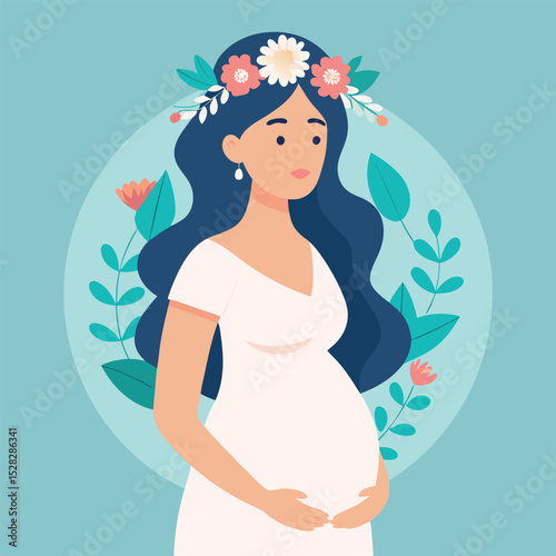 pregnant woman floral wreath vector