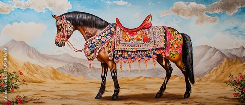 saddle horse with decorated Baluchi