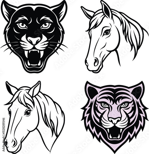 Forest Animal Faces Icon Set  Hand-drawn vector icon set - Cute animals with big eyes.

