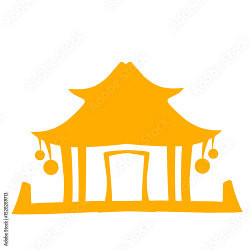 Golden oriental pavilion silhouette on black background showcasing cultural icon
