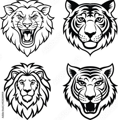 Forest Animal Faces Icon Set  Hand-drawn vector icon set - Cute animals with big eyes.

