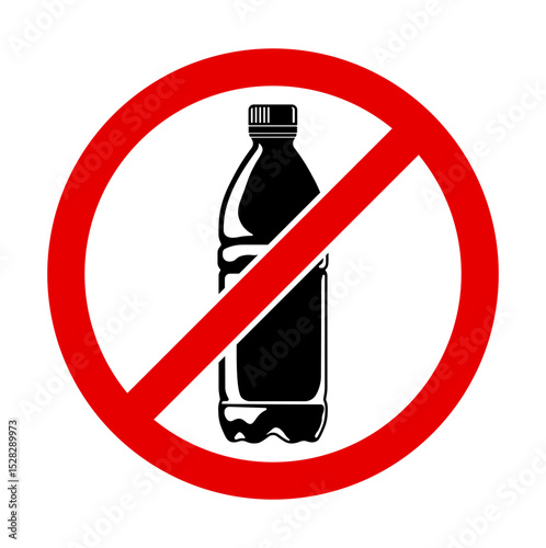 Prohibition sign with black bottle icon in a crossed-out circle without background. Symbol for no drinks allowed, suitable for public places, transport, or event rules.