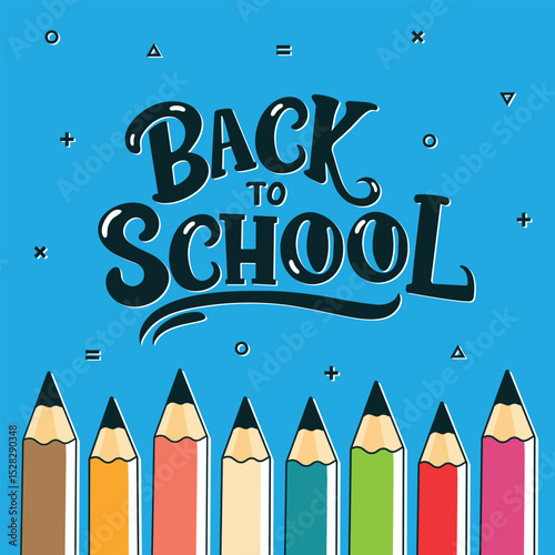 back to school poster with colored pencils flat vector illustration.