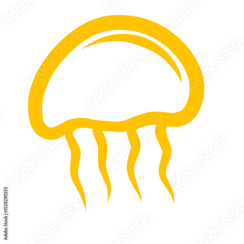 Stylized golden jellyfish symbol illuminated against a dark aquatic void