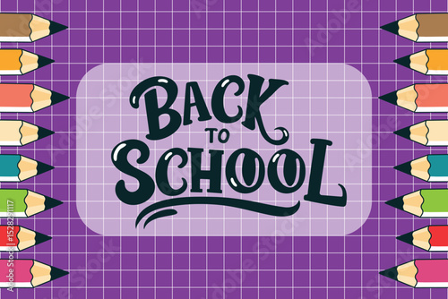 back to school colorful pencils and text flat vector illustration.