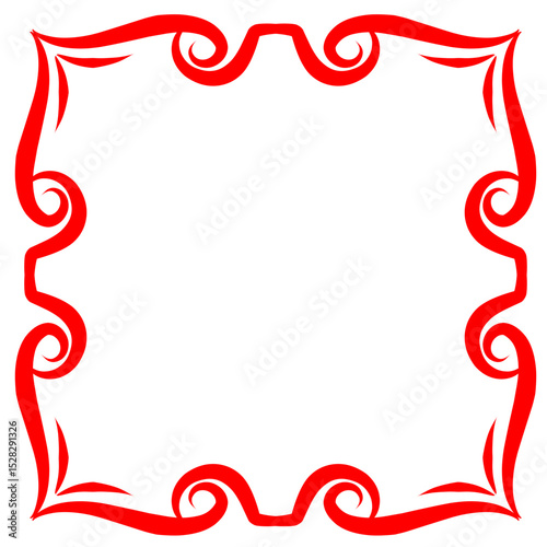 Intricate crimson border evoking abstract artistry against a stark black backdrop