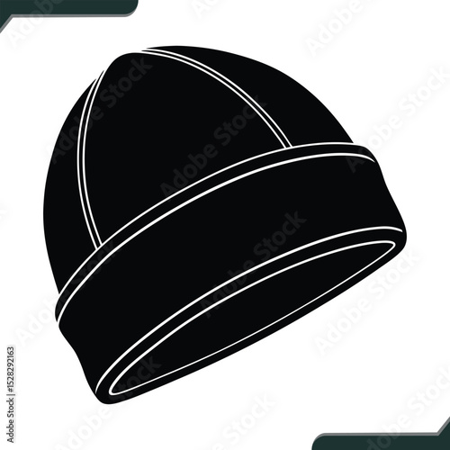 Black Beanie Hat Silhouette Vector Illustration for Winter Fashion and Apparel Design Projects