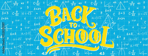 back to school lettering math symbols blue background flat vector.