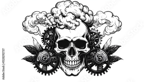 Steampunk Skull with Gears  Smoke.