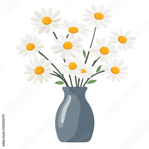 A Daisy In A Vase illustration vector 2D flat, isolated on a white background.