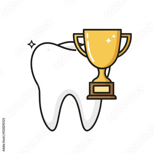 Winning Tooth with Golden Trophy – Dental Award Symbol for Pediatric Excellence