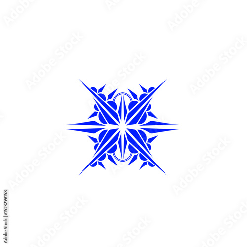 Abstract indigo bloom symmetrical graphic on stark ebony background display
