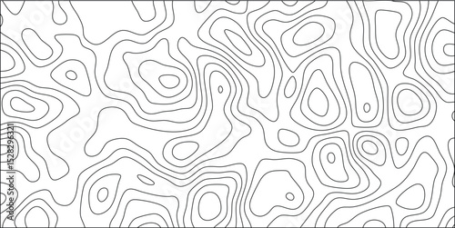 Abstract topographic map illustration showcasing a black and white contour pattern ideal for conceptual designs representing elevation changes and geographic landscapes.