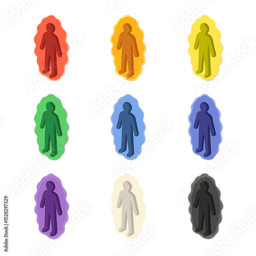 Aura Colors Grid. Isometric Flat icon set of aura colors: red aura, orange aura, yellow aura, green aura, blue aura, indigo aura,