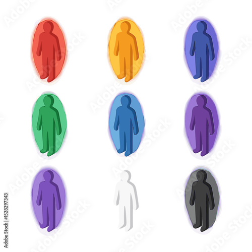 Aura Colors Grid. Isometric Flat icon set of aura colors: red aura, orange aura, yellow aura, green aura, blue aura, indigo aura,