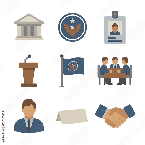 Licensing Authorities Icons. Isometric Flat icon set of Licensing Authorities and Agencies: government agency building, official