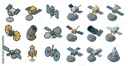 Space exploration satellites and probes collection for educational design