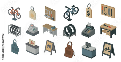 Bicycle shop essentials and tools collection for retail design and display