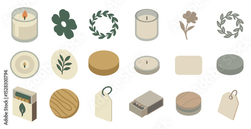 Cozy home decor elements with candles and natural designs for creative projects