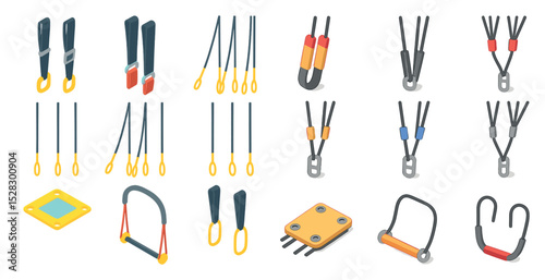Collection of climbing and gym equipment for fitness and outdoor activities