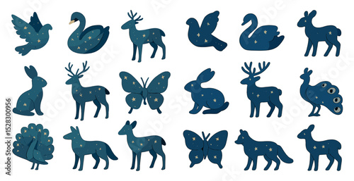 Celestial animal silhouettes with stars for nature-themed design