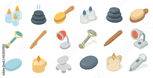 Spa and relaxation tools collection for wellness and massage themes
