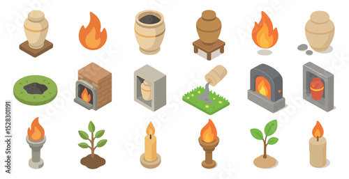 Assorted candle and flame icons for fire-themed design projects