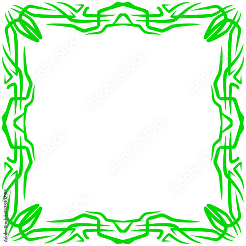 Geometric verdant frame with captivating linework against a void canvas