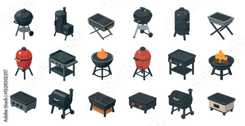Variety of outdoor grills and smokers for bbq and cooking enthusiasts