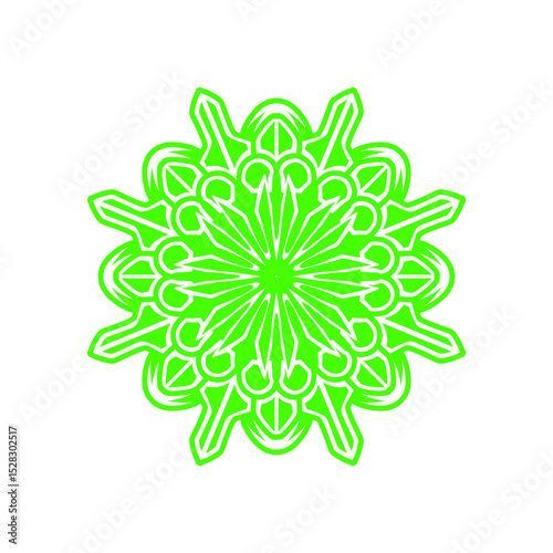Neon Green Ornamental Circular Motif Against a Contrasting Black Backdrop