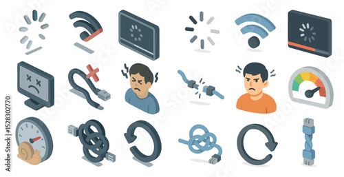 Internet connectivity challenges and solutions in isometric icons