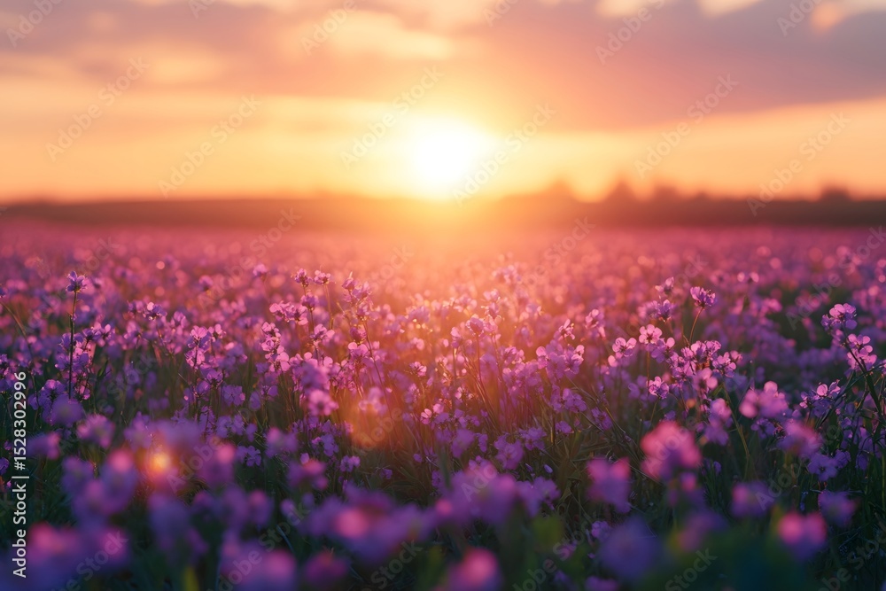 Fototapeta premium Purple Buckwheat Flower Sea under Sunset
