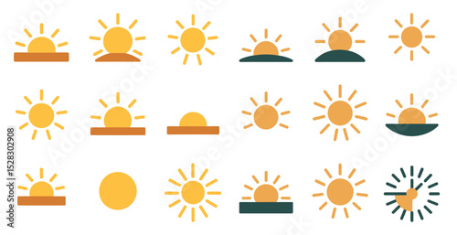 Variety of sun icon designs for digital and print media