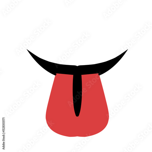 Cartoonish playful tongue protruding against stark black background artwork