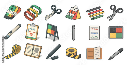 Office supplies and stationery icons for creative design projects