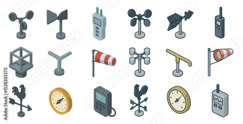Meteorology instruments and weather icons for design and education