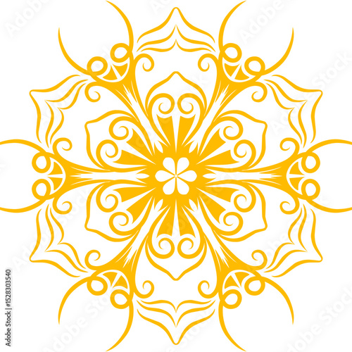 Golden arabesque pattern on a black background, a decorative symmetrical element