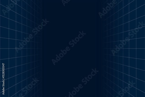 Infinity dark blue 3D white grid vertical tunnel background with gradient fade and depth effect. Ideal for backgrounds, tech designs, templates, presentations, and modern digital content.
