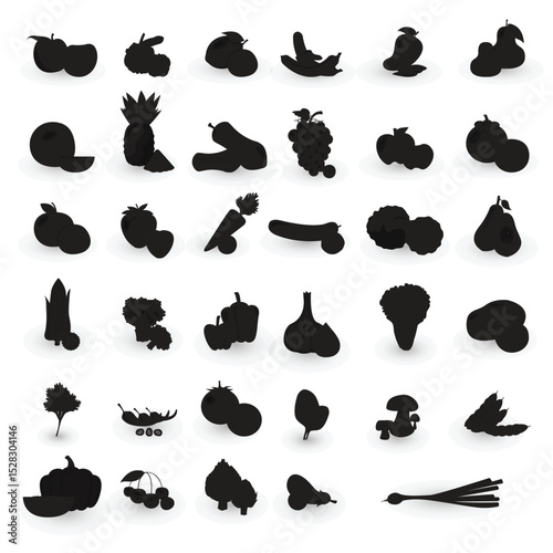 flat design style fruits and vegetable vector set.