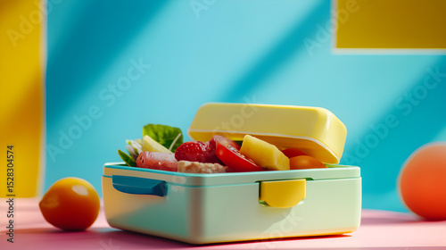 lonchera para niños con el desayuno de alimentos saludables colorida para la hora del almuerzo escolar