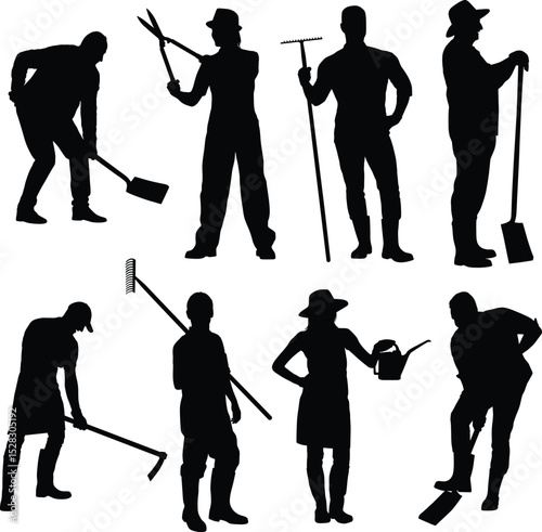 Gardening work silhouettes