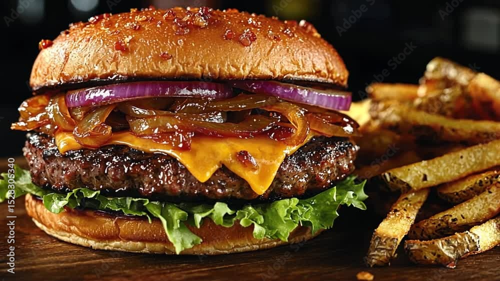 bison burger with caramelized onions video